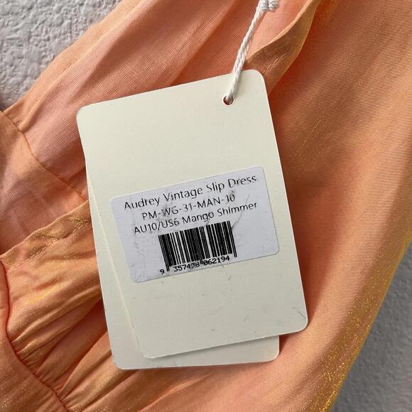 NWT Peppermayo Womens Dress Size 6 Audrey Vintage Slip Dress Satin Mango Shimmer - Picture 6 of 9